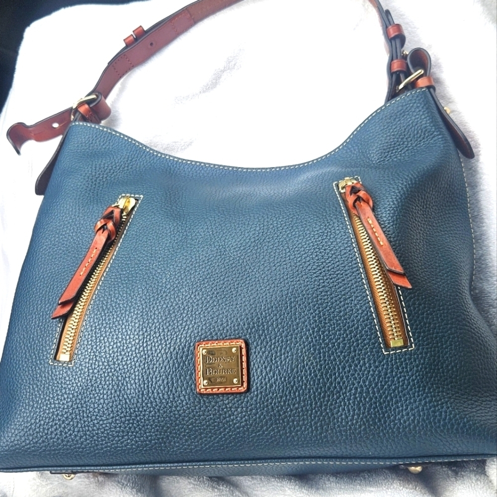 Dooney & Bourke Marine Blue Pebbled Leather Cooper Hobo Bag Leather&Gold Accents - Picture 2 of 14